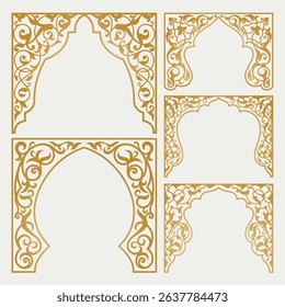 Arabic arches silhouette bundle. Arabian ornament. Doors and windows decor
