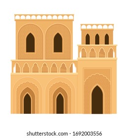 Arabic Architecture and Building with Geometric Ornament Vector Illustration