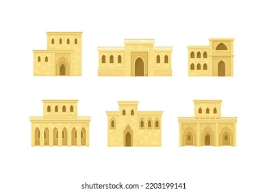 Arabische Architektur und Gebäude mit Arch-Windows und geometrischem Vektorset für Ornamente