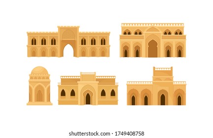 Arabic Architecture and Buildings with Geometric Ornament Vector Set