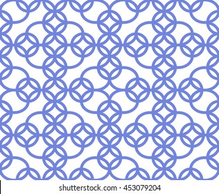 Arabic architecture inspired tiled blue and white lattice background. Seamless circle pattern. Abstract Geometric Background. Vector Illustration.