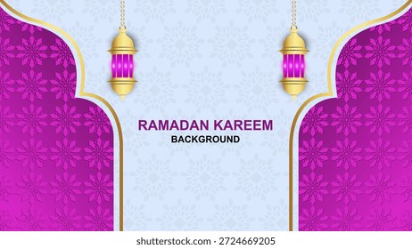 Die arabische Architektur einer islamischen Moschee dient als Grußkarte für Ramadan und Eid al-Fitr. Kalligraphische Übersetzung: Ramadan Kareem.
