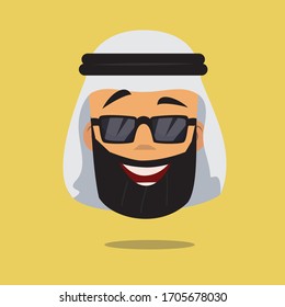 Arabic avatar man - boss with sunglasses, funny. avatar Arab person in colorful flat style. emotion and expression concept