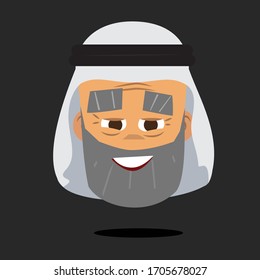 Arabic Avatar Man - Old Man With Grey Beard, Grandfather,  Funny. Avatar Arab Person In Colorful Flat Style. Emotion And Expression Concept