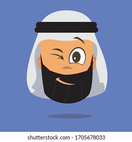 Arabic avatar man - winking, funny. avatar Arab person in colorful flat style. emotion and expression concept