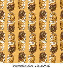 Arabic Baklava Sweet Vector Seamless Pattern