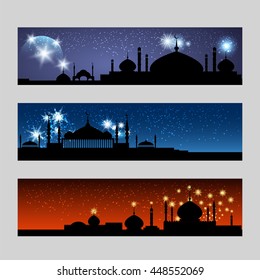 Arabic banners set with mosque stars and glitters vector
