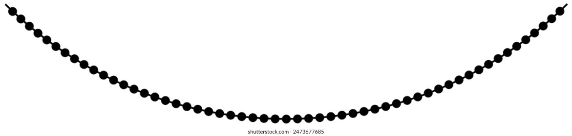 Arabic beads garland for Islamic holidays Ramadan, Eid Al-Adha, Eid Mubarak. Eastern black silhouette of Arabic city, mosque, Koran, crescent, star, hookah, rosary, lantern garland. Vector