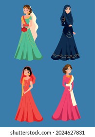 arabic brides character cartoon set