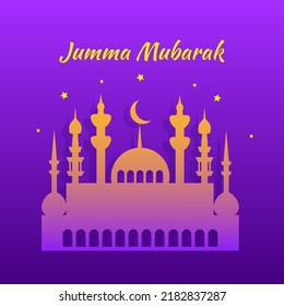 Arabic building on a purple background and the inscription Jumma Mubarak