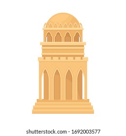 Arabic Building with Rounded Roof and Pointed Arches with Geometric Ornament Vector Illustration