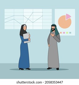 Ilustración de vectores de caracteres comerciales árabes - Discusión comercial 