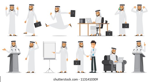 Arabic Business Man Character Set 2. Vector Illustration. Isolated On White Background.