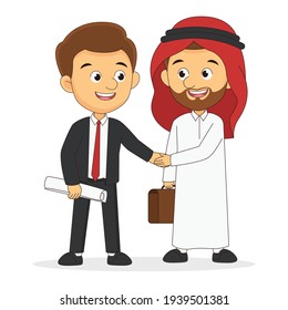 Hombre de negocios o gerente árabe Dos personas se dan la mano, hombre de negocios, socios, gerente