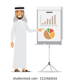 Arabic business man presenting. Vector character design.