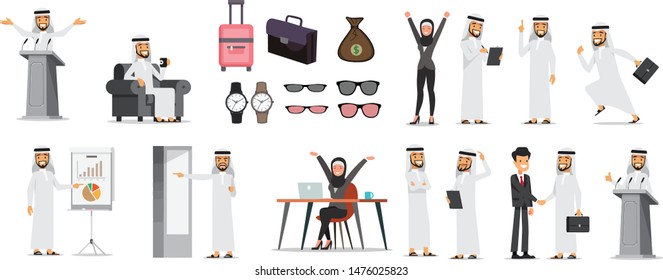 Arabic Business man and woman Character and accessories Set