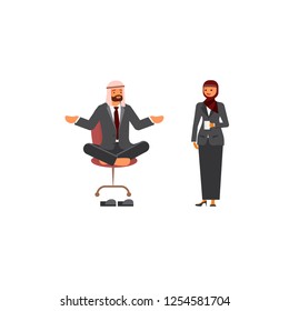Arabic business man and business woman characters. Isolated on white background. Vector illustration eps 10