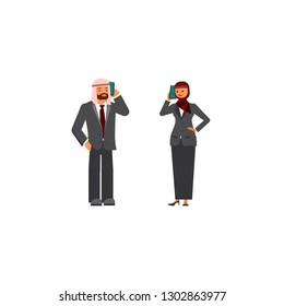 Arabic business man and business woman characters. Isolated on white background. Flat Art Vector illustration