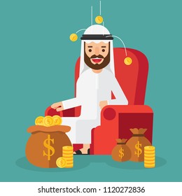 Arabic businessman relaxing on sofa in Background money