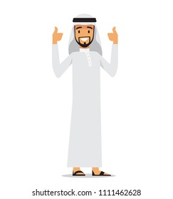 Arabic businessman showing gesture of approval. Vector character design.