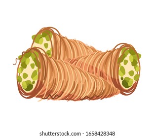 Arabic Cake with Cut into Sticks Dough Vector Illustration