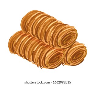 Arabic Cake with Cut into Sticks Dough Vector Illustration