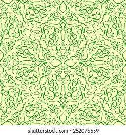 Arabic caligraphy style seamless yellow green textile pattern 