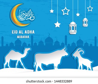 Arabic Calligraphic text of Eid Al Adha Mubarak for the muslim celebration. Eid al adha creative design islamic celebration for print, card, poster, banner etc.
