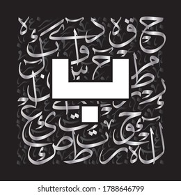 Arabic Calligraphy Alphabet letters or font in Bold Kufic style, islamic calligraphy elements Luxury Silver on Black background, for all kinds of religious design