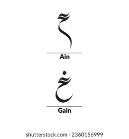 Arabic calligraphy Al-Saif Style, alphabets ain and Gain.