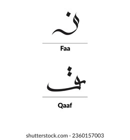 Arabic calligraphy Al-Saif Style, alphabets Faa and Qaaf.