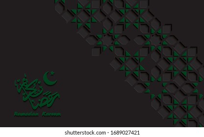 Arabic calligraphy and arabesque design greeting card for Ramadan Kareem,Islamic ornamental detail of mosaic isolated on a dark background