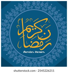 Caligrafia árabe em um padrão circular. Feliz e generoso Ramadã. Conceito do Ramadã. Ilustração de vetor plano.