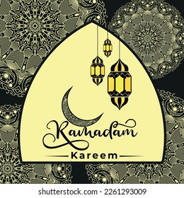 Arabic calligraphy design for Ramadan Kareem,Vector illustration for the celebration of holy month Ramadan kareem, Islamic mandala Background design.