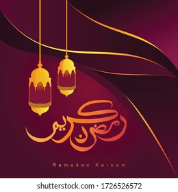 Arabic calligraphy with fancy overlapping background textures and traditional lanterns suitable for greeting cards, banners and more