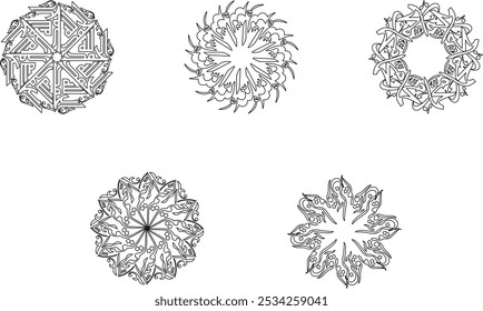 Arabic Calligraphy Islamic Arabesque circular Pattern Set, Intricate Geometric Designs with Arabic Letters, Traditional Islamic Art Motifs, Arabesque Ornament for Tiles, Textiles, and Decor