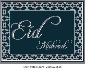 Arabic calligraphy and an islamic crescent moon for Eid Mubarak. Eid Mubarak design with creative design ornament.