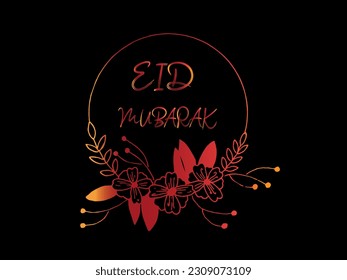 Arabic calligraphy and an islamic crescent moon for Eid Mubarak. Eid Mubarak design with creative design ornament. Golden luxury ornamental background with islamic patten and decorative ornament.