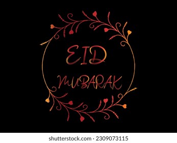 Caligrafía árabe y luna creciente islámica para Eid Mubarak. Diseño de Eid Mubarak con adorno de diseño creativo. Dorado de lujo, fondo ornamental con paté islámico y adorno decorativo.