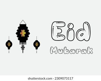 Caligrafía árabe y luna creciente islámica para Eid Mubarak. Diseño de Eid Mubarak con adorno de diseño creativo. Dorado de lujo, fondo ornamental con paté islámico y adorno decorativo.