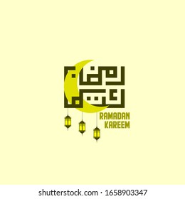 Arabic calligraphy with lantern design, for ramadan month in Islam, vector Illustration