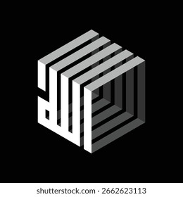 Caligrafía árabe del nombre de Alá (Dios) en forma de cubo.