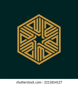 Arabic calligraphy of the name of God (Allah) in hexagon shape.