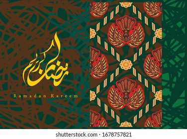Arabic calligraphy Ramadhan Kareem, with a combination of plant and flower motif designs in Islamic style, Vector