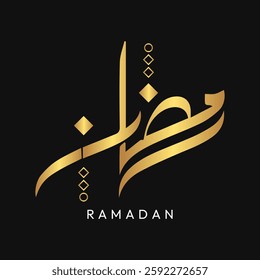 Arabic calligraphy writing Ramadan with gold color black background. Illustration vector