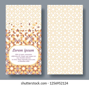 Arabic card for invitation, celebration, save the date, wedding performed in arabian geometric tile. Colofrul vector template