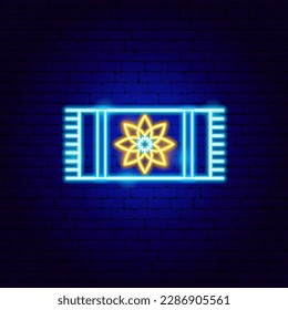 Arabischer Teppich Neon Schild. Vektorgrafik des religiösen arabischen Glühsymboles.
