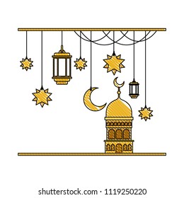 arabic castle with moon and decoration hanging