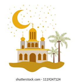 arabic castle with moon in the night