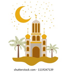 arabic castle with moon in the night